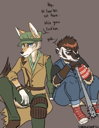 MacCoyote comforts Sole Survivor Briar Badger